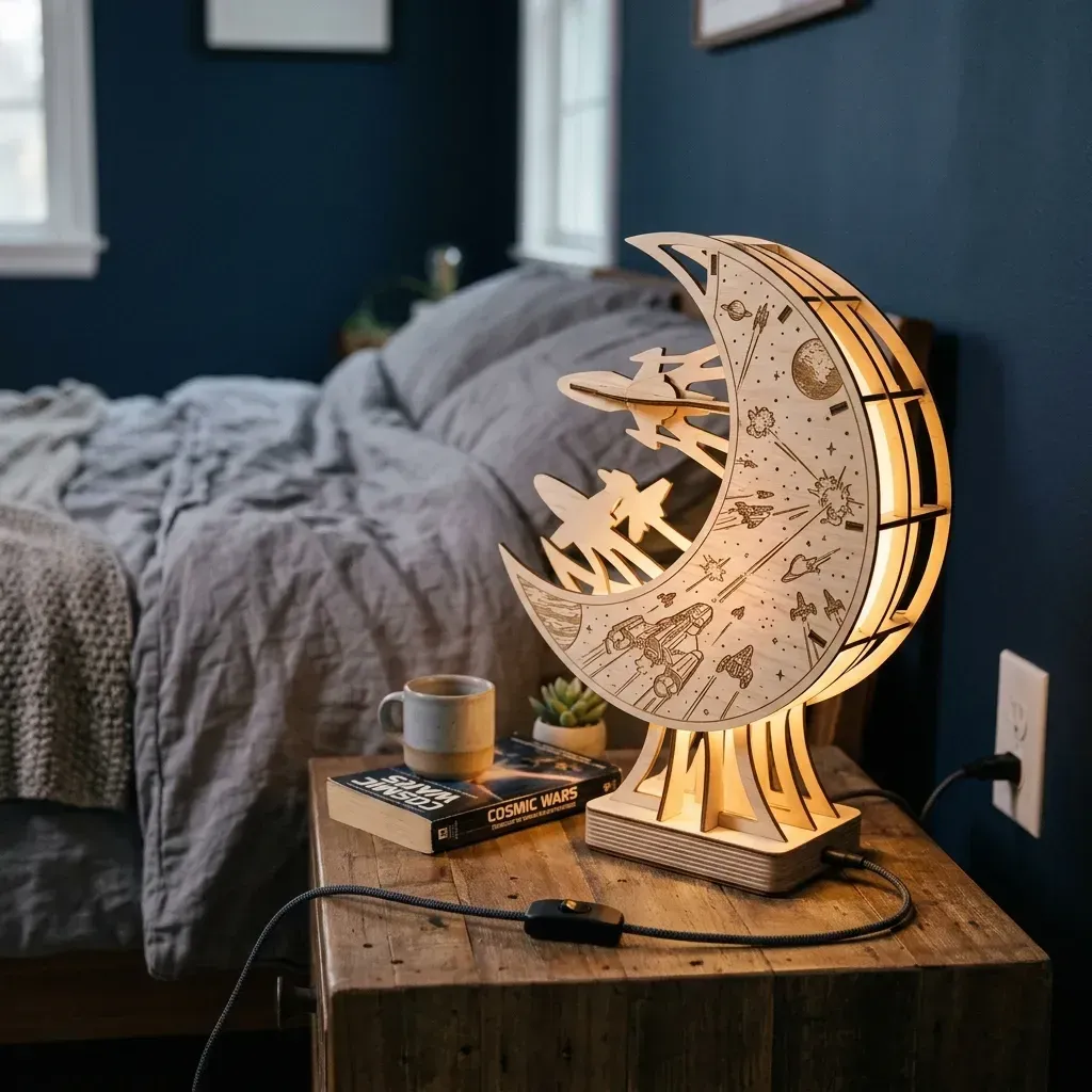 Wooden Night Light Starship Battle Home Decor