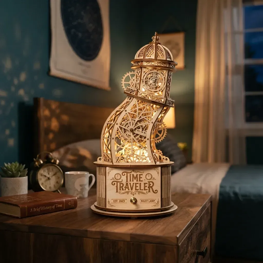 Wooden Night Light Time Traveler Home Decor