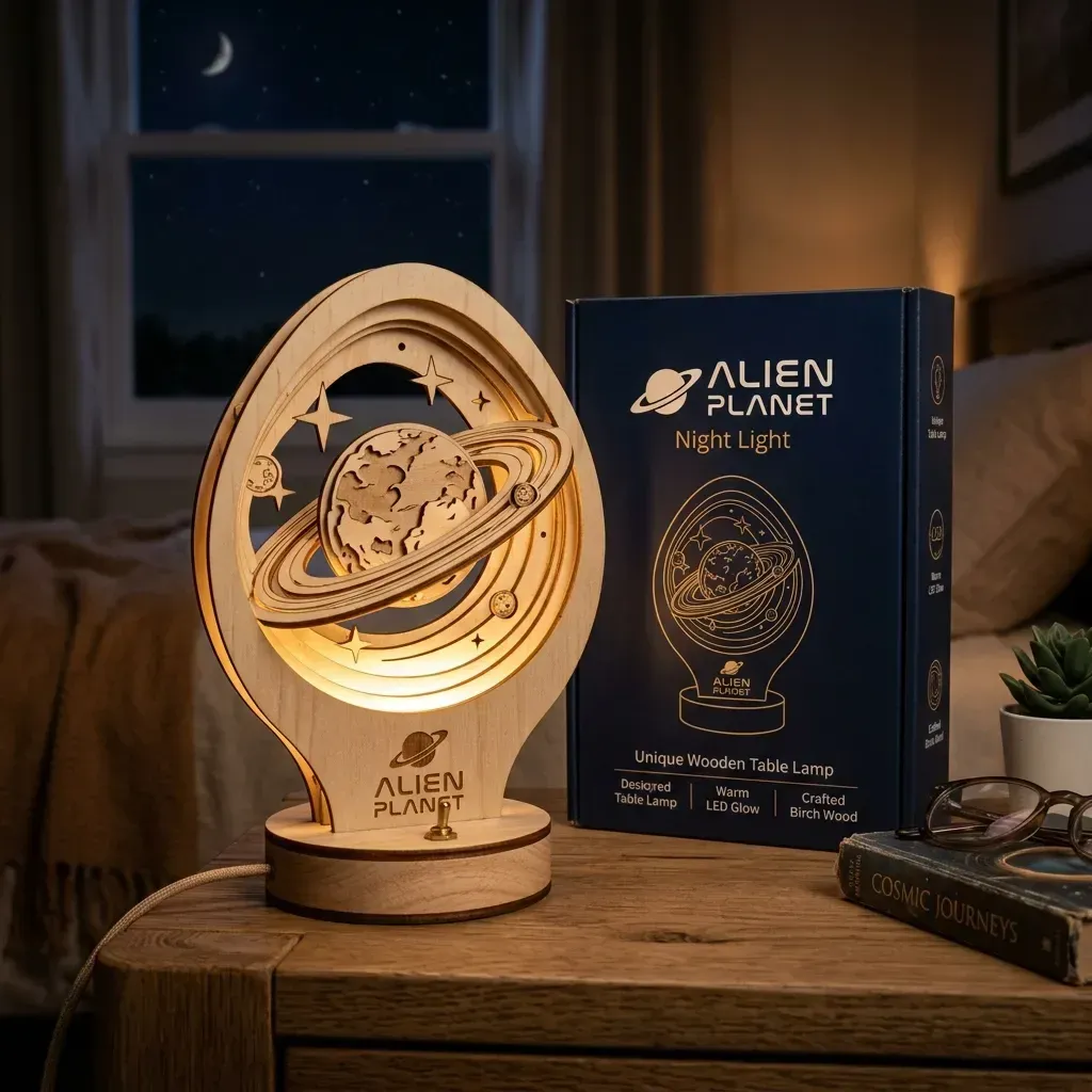 Wooden Night Light Alien Planet Home Decor