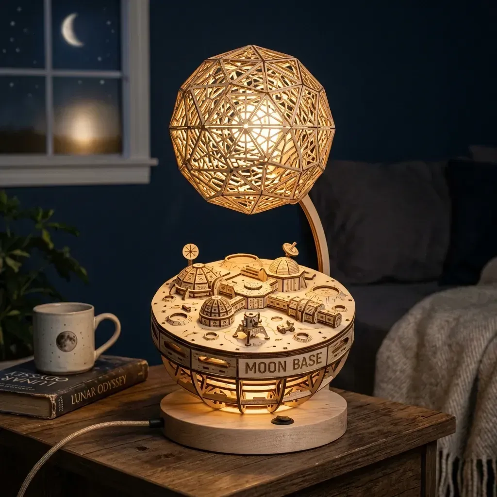 Wooden Night Light Moon Base Home Decor