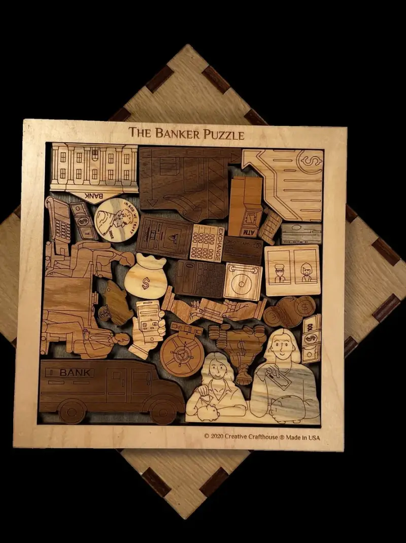 Wooden Banker Desk Puzzle Office Decor Gift